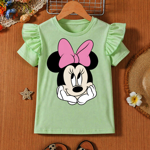 Girls' Mint Green Flutter Sleeve Minnie Mouse Graphic T-Shirt