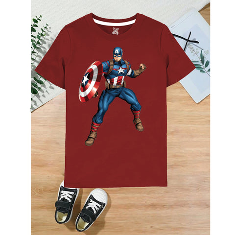 Maroon Kids T-Shirt with Captain America Print