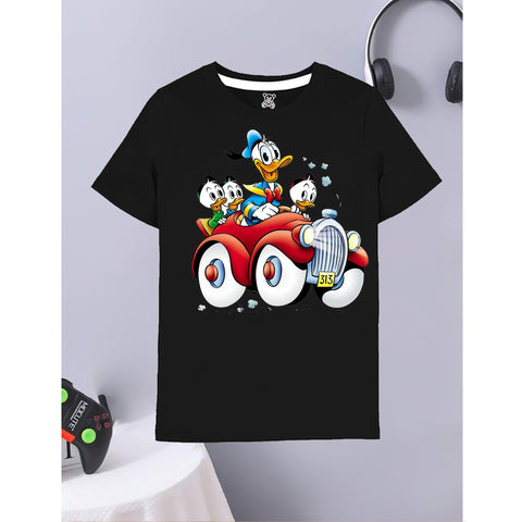 Black Kids T-Shirt with Donald Duck & Nephews Print