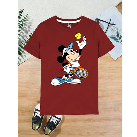 Red Kids T-Shirt with Tennis Mickey Mouse Print