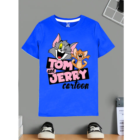 Blue Kids T-Shirt with Tom and Jerry Cartoon Print