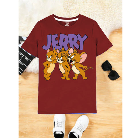 Maroon Jerry Cartoon Graphic Kids T-Shirt