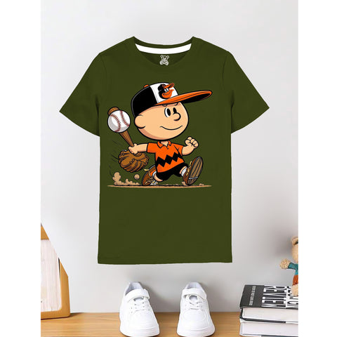 Kids’ Olive Green Charlie Brown Baseball T-Shirt