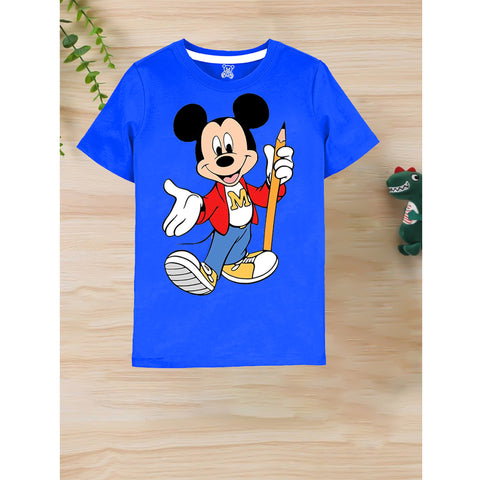 Blue Mickey Mouse Pencil Graphic T-Shirt