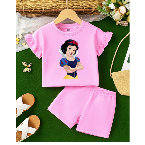 Pink Snow White Ruffle Sleeve Shorts Set