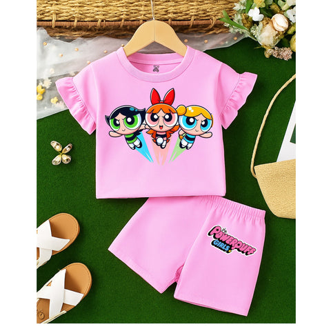 Pink Powerpuff Girls Ruffle Sleeve Shorts Set