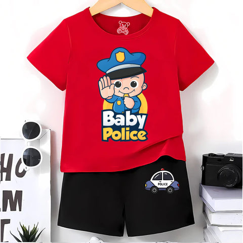 Red Baby Police Shorts Set