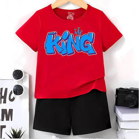 Red "KING" Graffiti Style Shorts Set