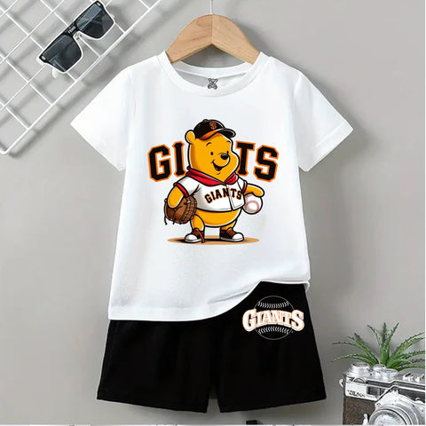 White "Giants Baseball Pooh" Shorts Set