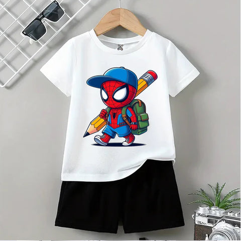 White "Back-to-School Spider Kid" Shorts Set