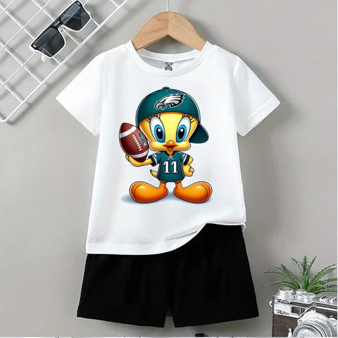 White "Football Tweety Quarterback" Shorts Set