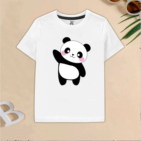 White Cartoon Panda Dab Kids T-Shirt – Cute & Trendy Design