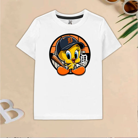 White Tweety Bird Baseball Print Kids T-Shirt – Sporty & Fun Design