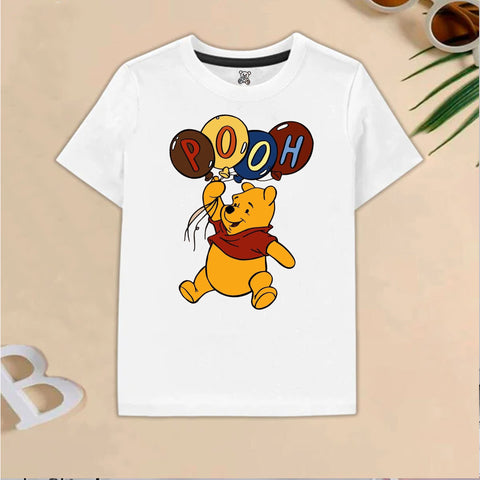 White Winnie the Pooh Balloon Print Kids T-Shirt – Cute & Playful Design