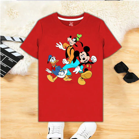 Mickey, Donald & Goofy Kids T-Shirt – Red Cartoon Character Tee