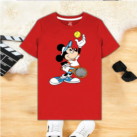 Mickey Mouse Tennis Graphic Kids T-Shirt – Sporty Red Tee for Active Fun