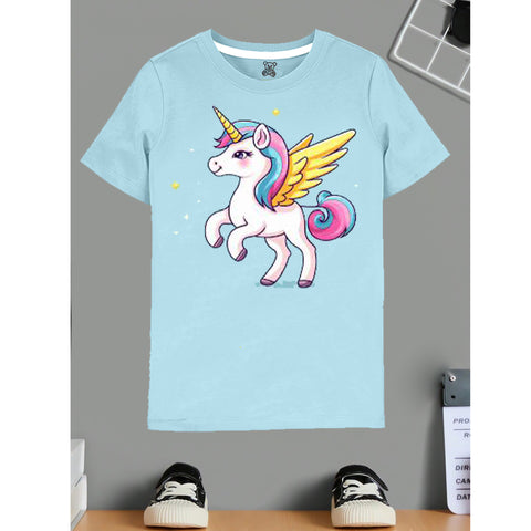 Kids Light Blue Unicorn T-Shirt – Magical Flying Pony Graphic Tee