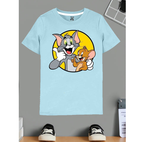 Kids Light Blue Tom & Jerry Cartoon T-Shirt – Fun Animated Graphic Tee