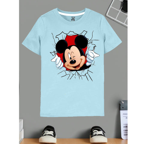 Kids Light Blue Mickey Mouse Peek-A-Boo T-Shirt – Playful Cartoon Graphic Tee