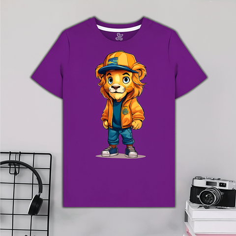 Kids Purple Cool Lion T-Shirt – Streetwear Cartoon Design