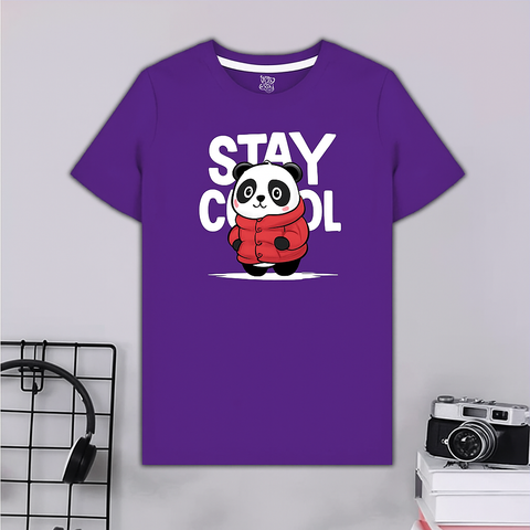 Kids Purple “Stay Cool” Panda T-Shirt – Cozy & Adorable Style