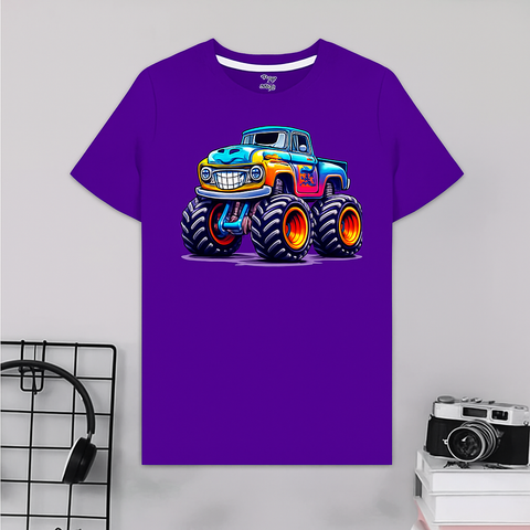 Kids Purple Monster Truck T-Shirt – Bold Cartoon Graphic Tee
