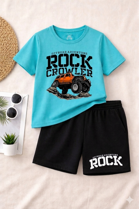 Boys' Light Blue Rock Crawler Offroad T-Shirt and Black Shorts Set