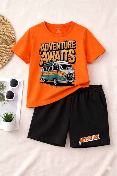 Boys' Adventure Awaits Camper Van T-Shirt and Black Shorts Set