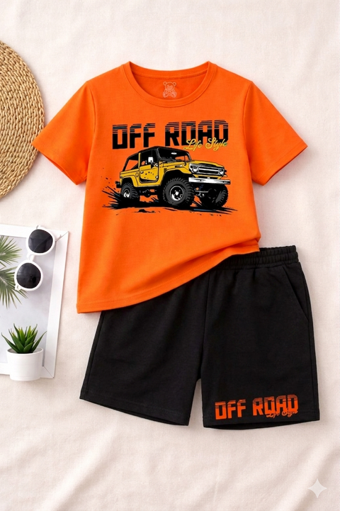 Kids Summer Off-Road Jeep Print T-Shirt & Shorts Set with Nicker – Comfortable Casual Cotton Outfit for Boys