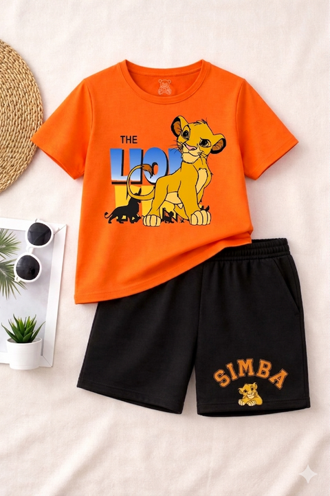 Kids Summer Simba Print T-Shirt & Shorts Set with Nicker – Comfortable Cotton Outfit for Boys