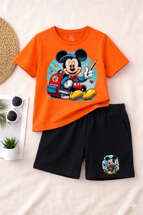 Kids Summer Mickey Mouse Print T-Shirt & Shorts Set with Nicker – Comfortable Casual Outfit for Boys