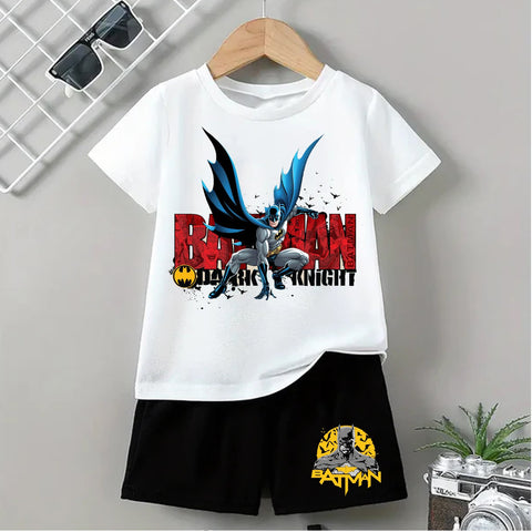 Kids White Batman "Dark Knight" T-Shirt and Black Shorts Graphic Set
