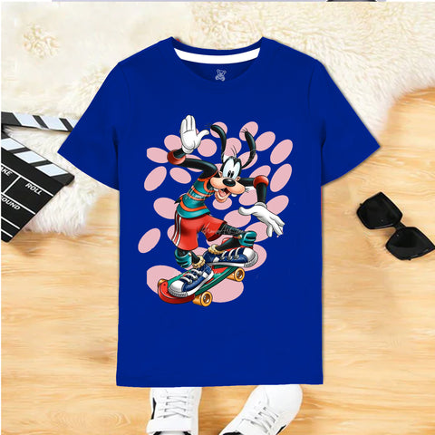 Cool Blue Skateboarding Cartoon T-Shirt for Kids