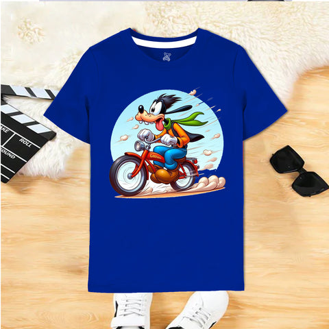 Speed Rider Cartoon Print Blue T-Shirt for Kids